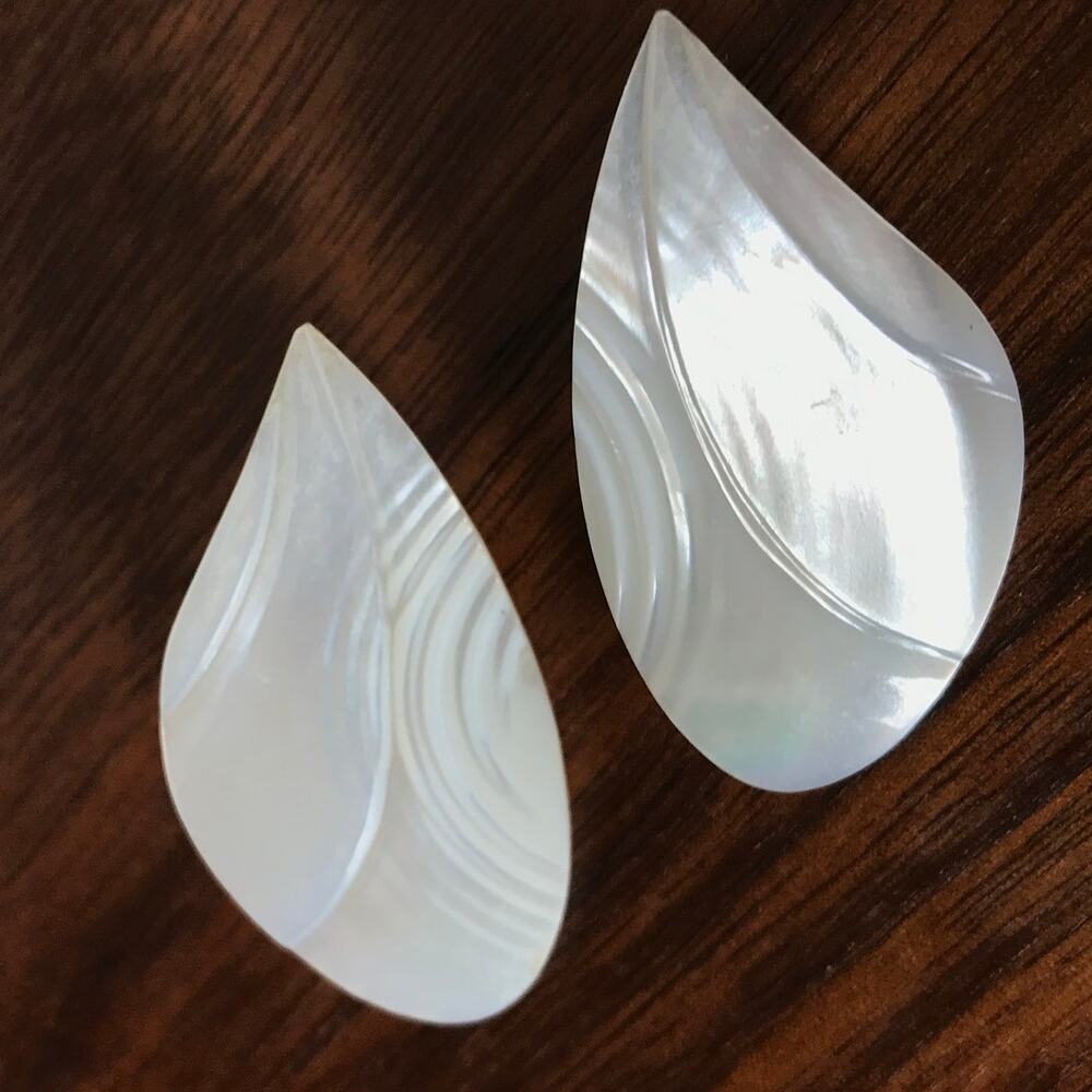 Artisan carved mother of pearl geometric boho mod post earrings